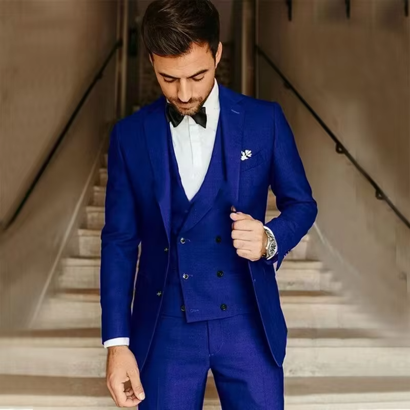 Costume Trois Pièces Slim Fit Homme Couleur Unie Avec Gilet Et Pantalon Queue De Pie Pour Mariages Et Affaires Amawinc