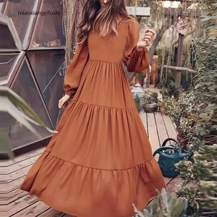 Robe Rétro Ample Avec Encolure V Et Manches Longues Pour Femmes Amawinc Chic Streetwear Coréen Décontracté