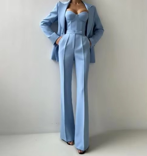 Ensemble Tailleur Trois Pièces Femme Automne Blazer Corset Pantalon Camisole Élégant Tenue De Travail