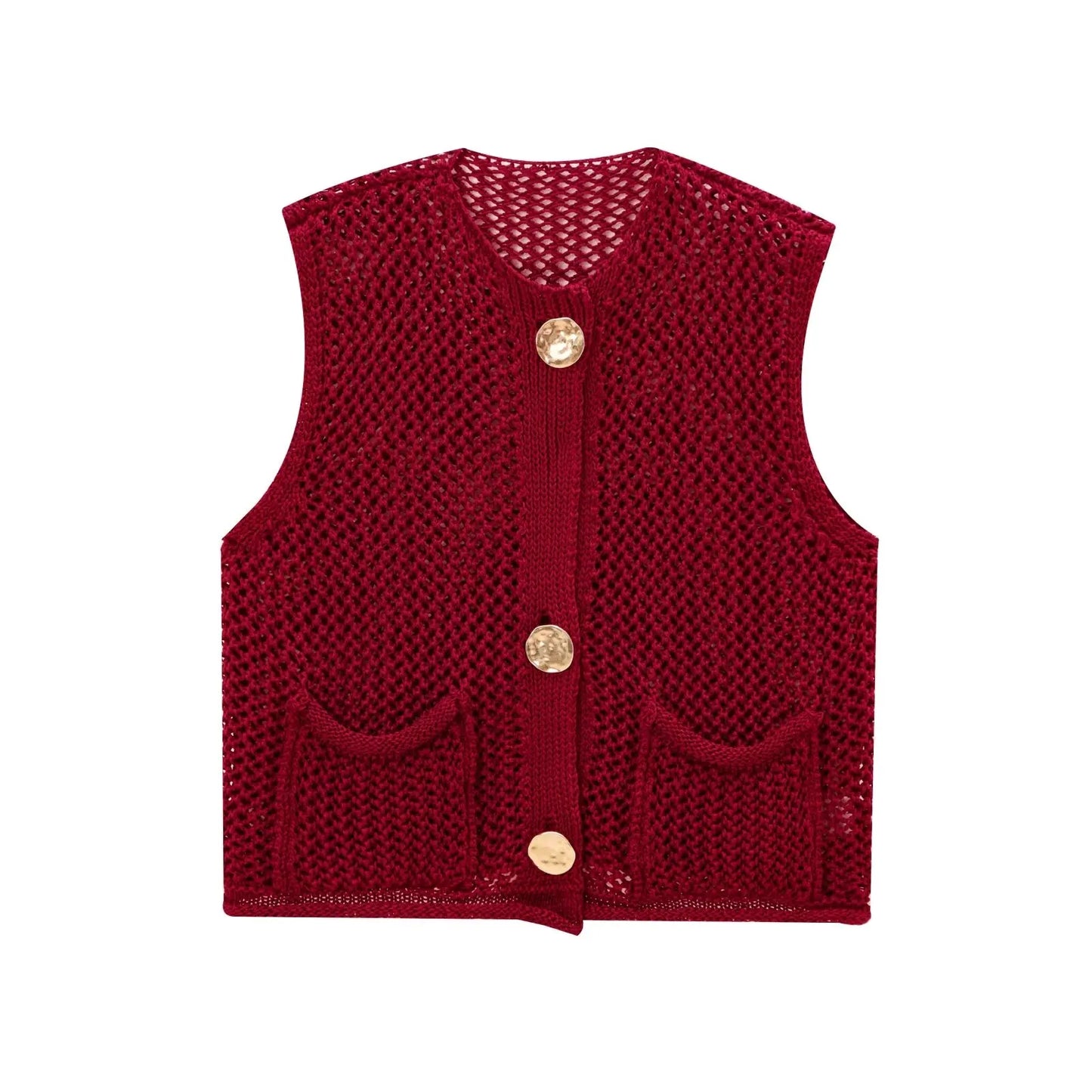 Gilet En Maille Texturé Respirant Facile À Superposer Avec Boutons Oversize Et Poches Profondes
