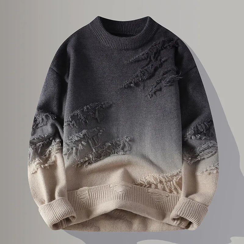 Pull Tricot Gradient Nuvair Pour Homme Amawinc Ombre Dégradé Et Texture Usée Confort