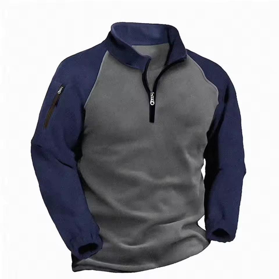 Polaire Homme Col Montant Demi Zip Pull Léger Et Chaud Pour L'Hiver Avec Poche Zipée Sur Bras
