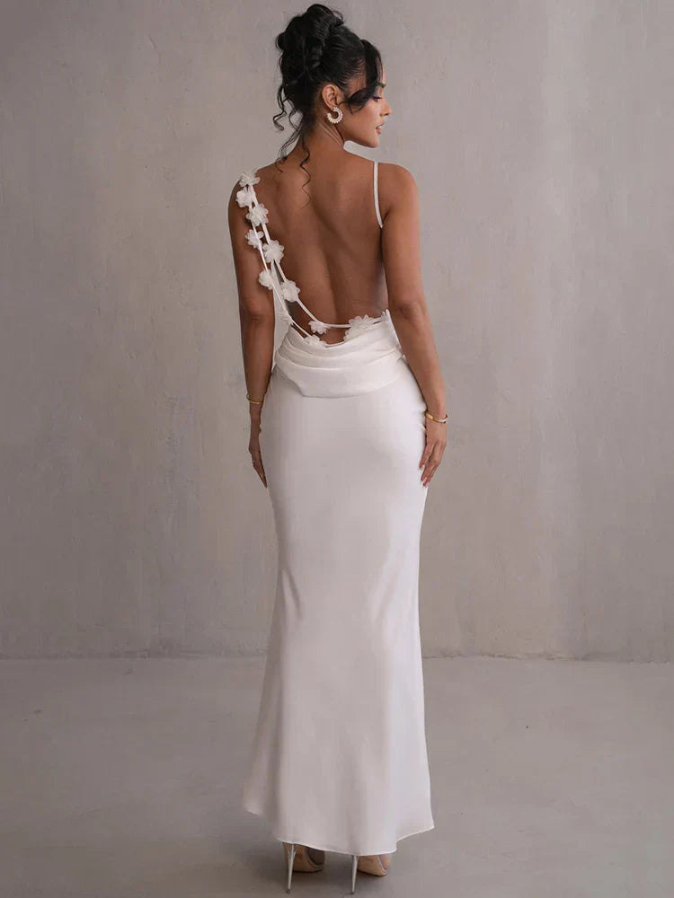 Fudus Langarm-Blumenkleid mit offenem Rücken