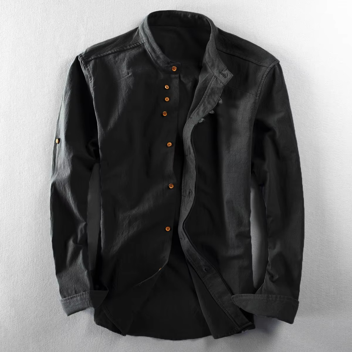 Amawinc Chemise Homme Col Mao En Coton Lin Style Rétro Chinois Manches Longues Tailles M À 7XL