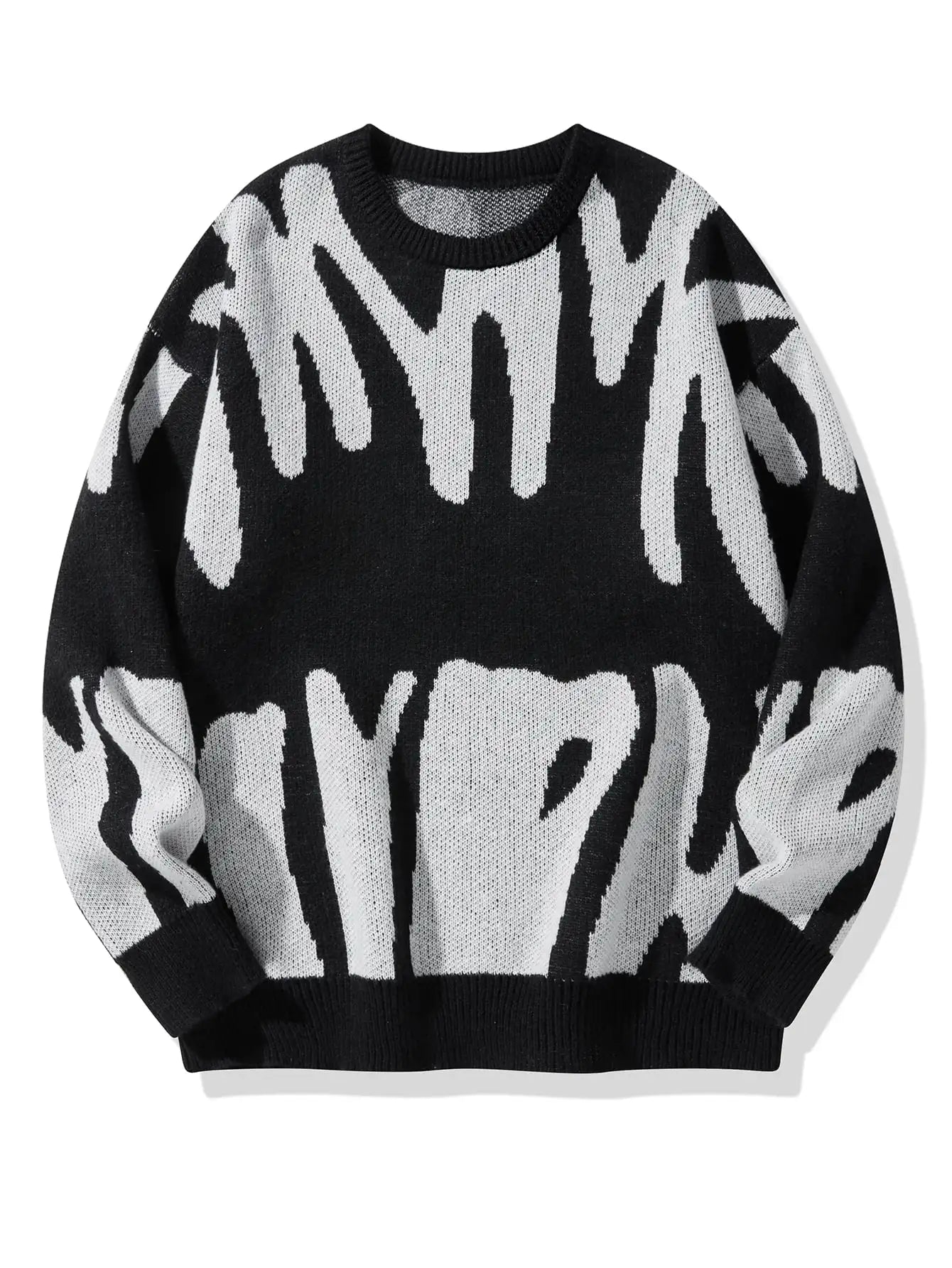 Pull Tricoté Motif Abstrait Oversize Confortable Léger Et Chaud Pour Hiver Look Artistique Décontracté