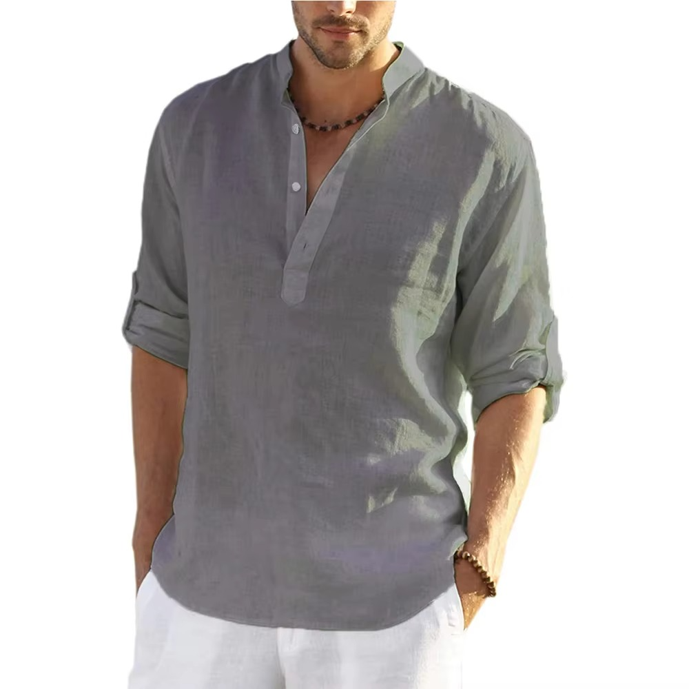 Chemise Décontractée Pour Homme En Coton Lin Manches Longues Légère Respirante Amawinc