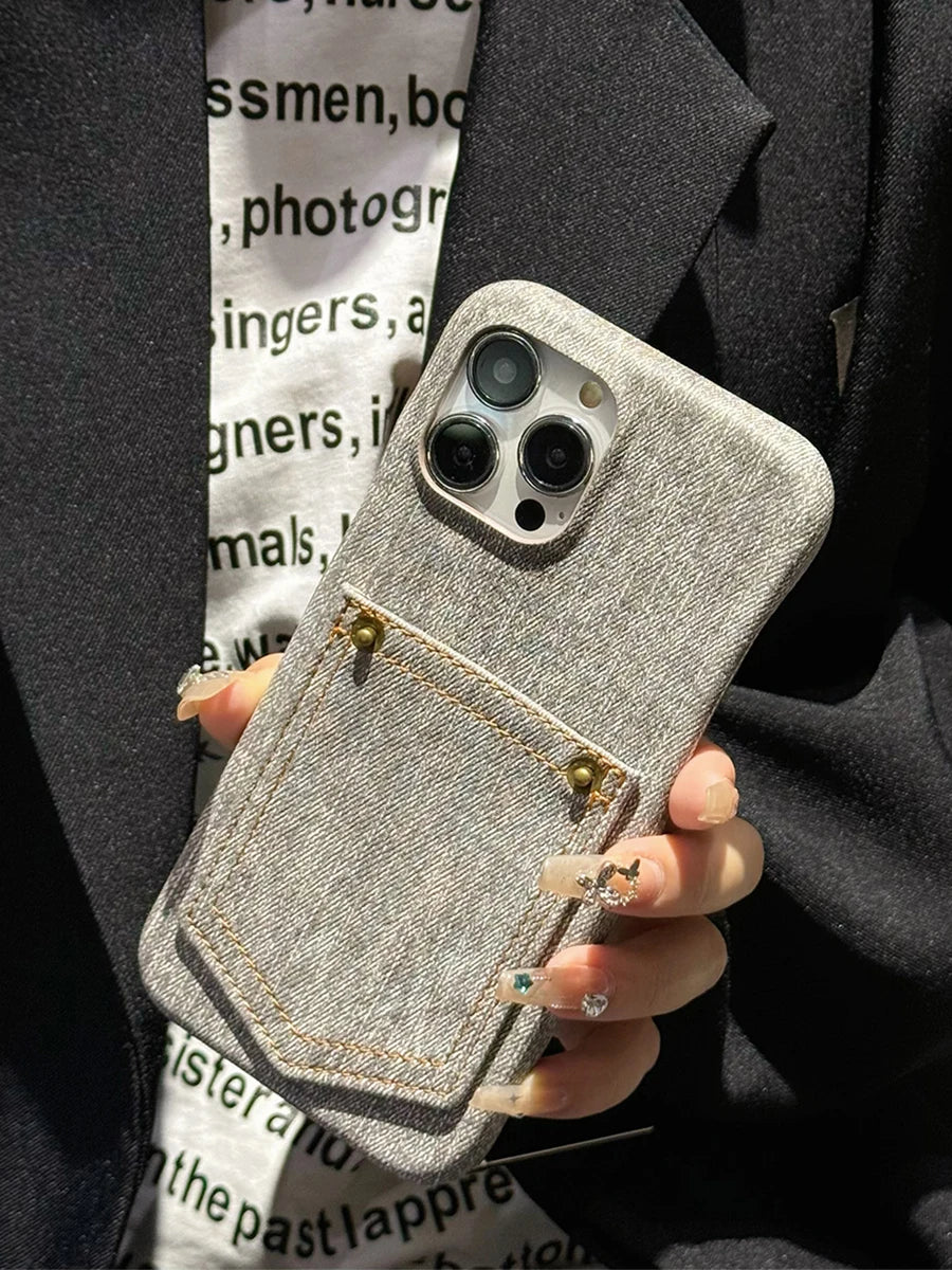 Coque En Denim Indigo Pour iPhone Avec Poche Cousue Et Doublure Douce Pour Protection Robuste Amawinc