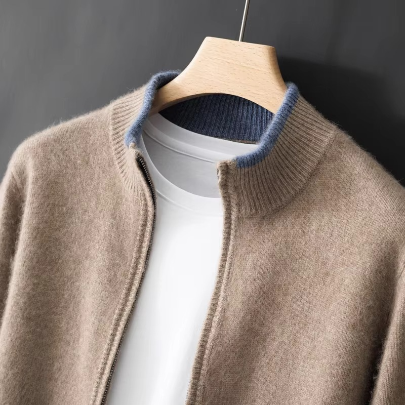 Cardigan Zippé en Cachemire Pur pour Homme, Coupe Loose Décontractée, Pull Luxueux et Confortable