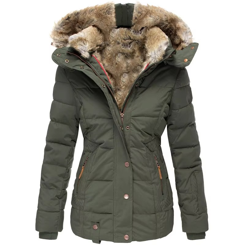 Manteau Parka Luxe Hiver Pour Femme En Laine Et Coton Rembourré Capuche Intégrée Et Coupe Ajustée