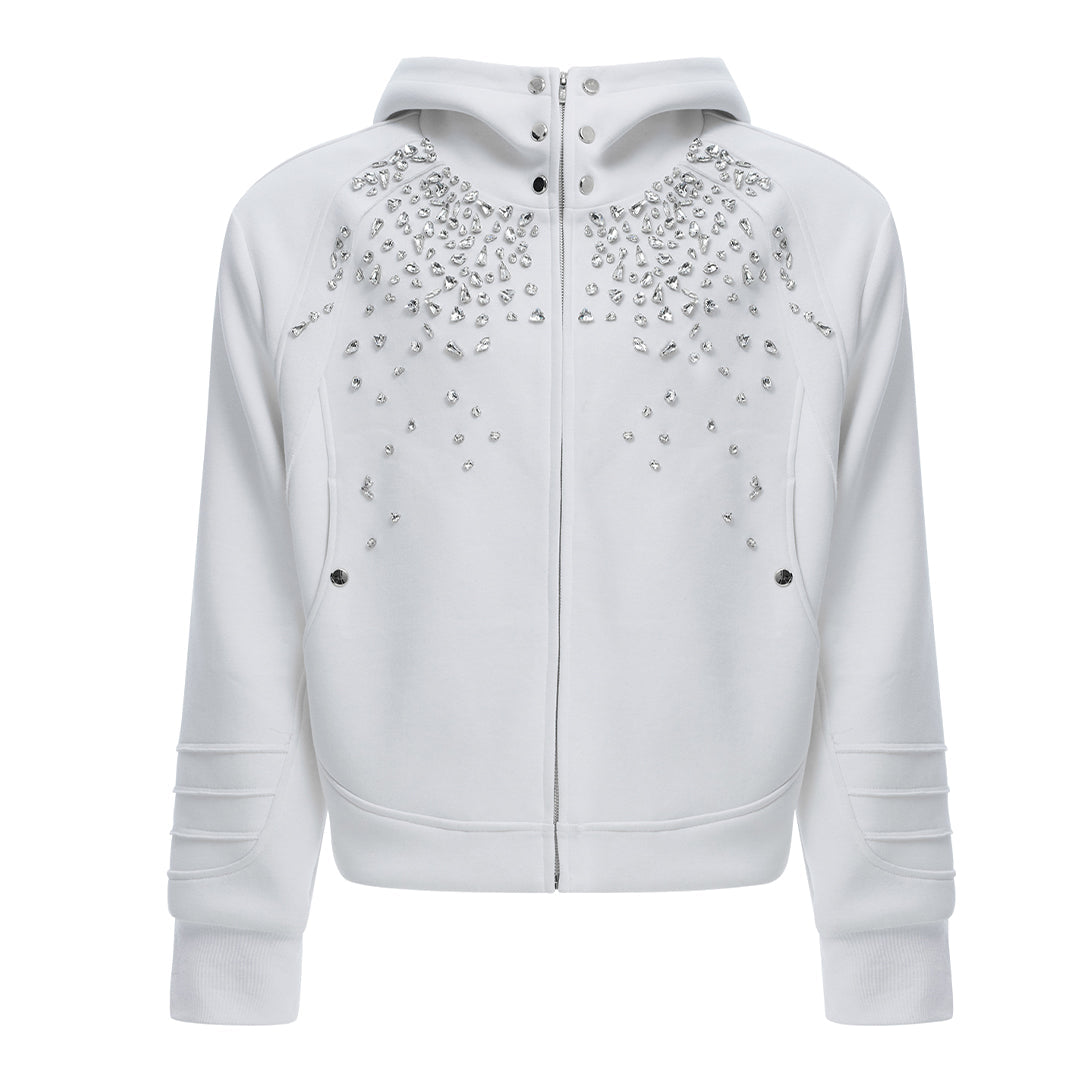 Sweat À Capuche Diamant Orné De Strass Coupe Décontractée Zip Matière Coton Polyester