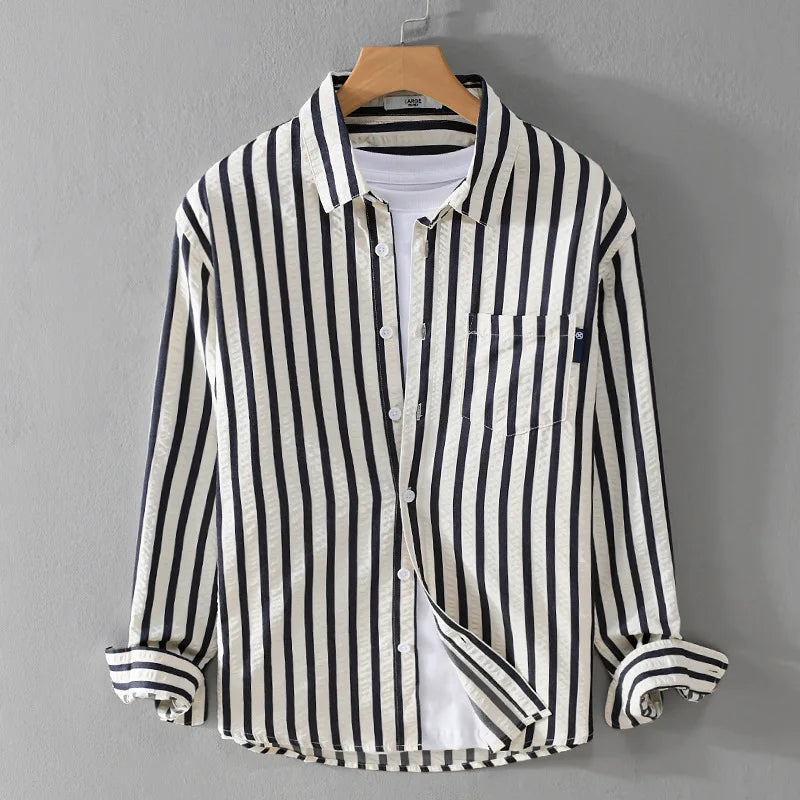 Amawinc Chemise Décontractée À Rayures Pour Homme À Manches Longues Avec Poche Poitrine Et Fermeture Par Boutons