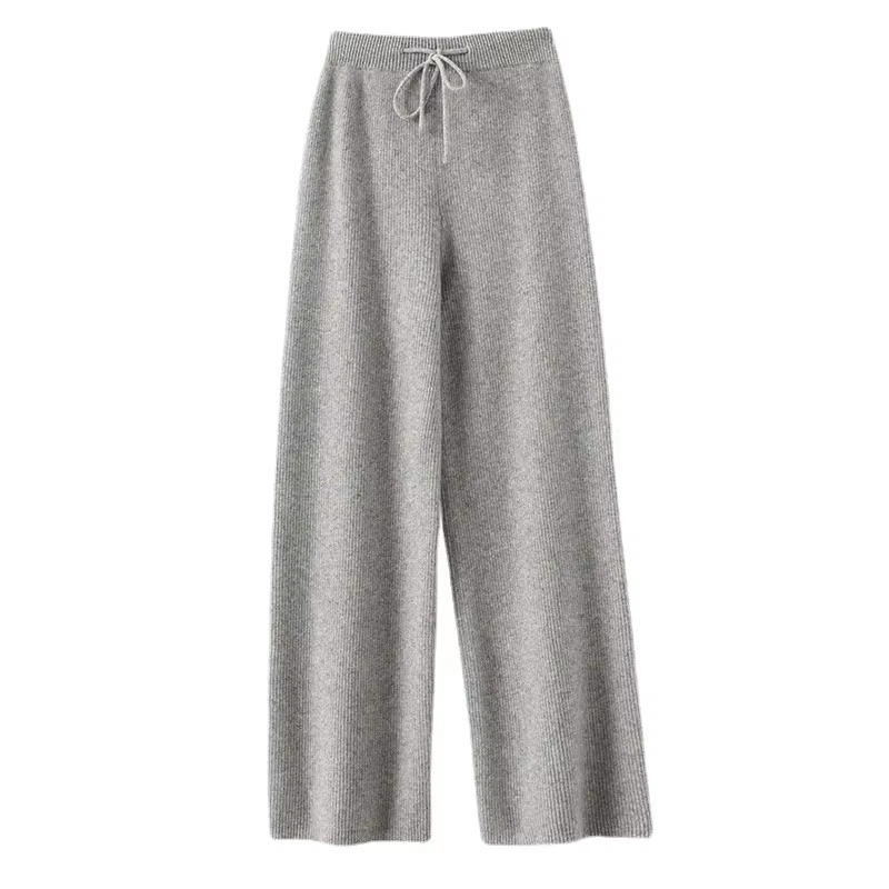 Pantalon Tricoté en Laine à Taille Haute Jambe Évasée Confort Doux pour Automne Hiver