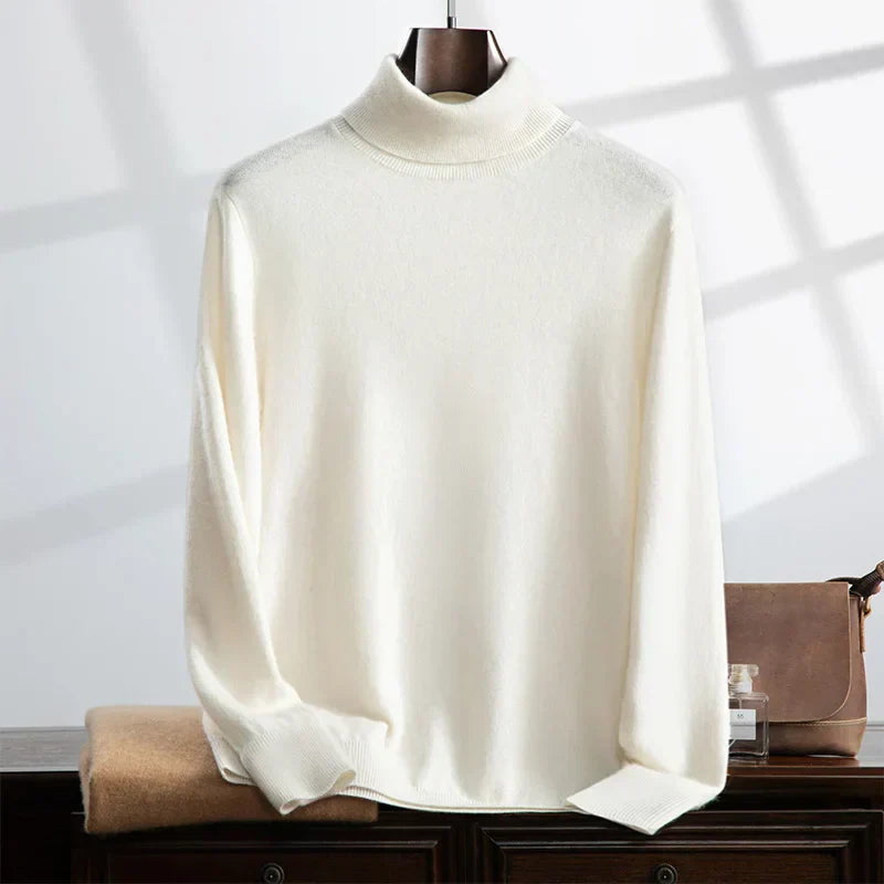 Pull Homme Col Roulé En Laine Mélangée Douce Proche Cachemire Texture Tricot Décontracté Bords Côtés