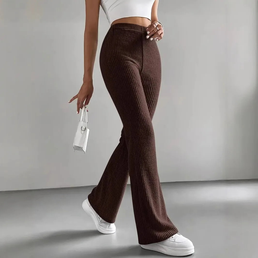 Pantalon Tula À Maille Durable À Taille Élastique Coupe Évasée Pour Femme Moderne