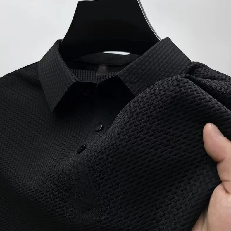 Polo Homme À Manches Courtes En Soie Glacée Respirant Confort Frais Pour Tenue Business Casual