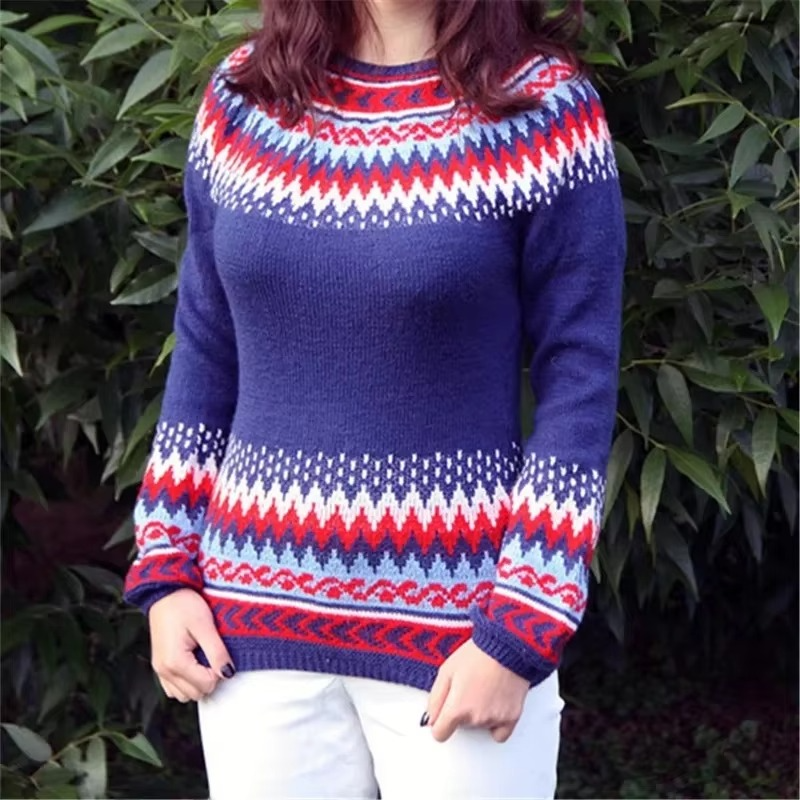 Top En Maille Décontracté Color Block Pour Femme Col Rond Manches Longues Confortable Élégant