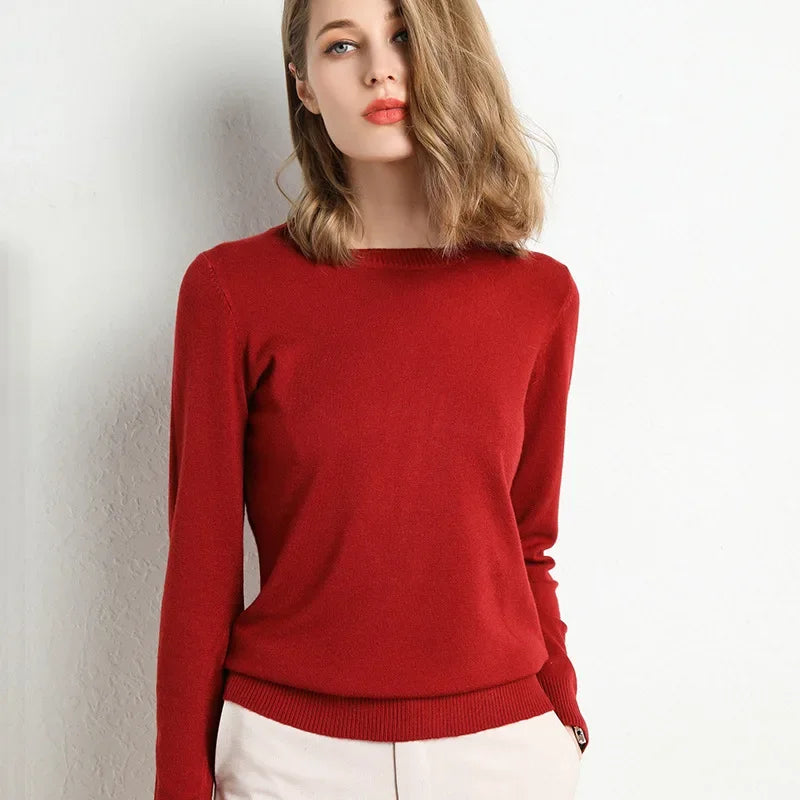 Mileena Dream Pull En Laine Mélange Coupe Slim Fit Col Rond Maille Côtelée Pour Femme