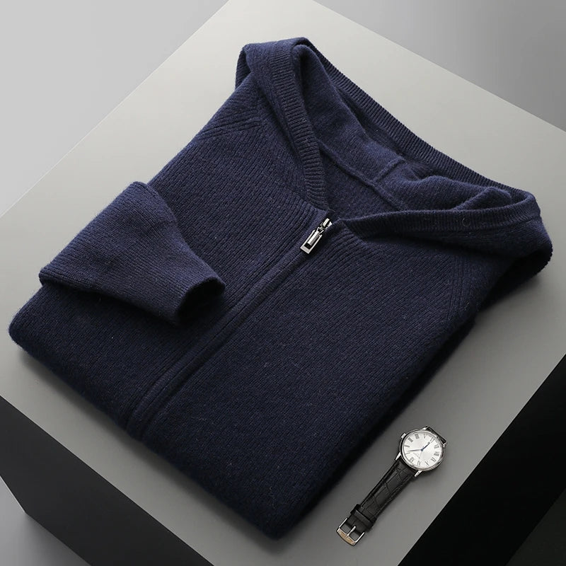 Renlow Sweat À Capuche Zippé En Laine Pure Tricot Épais Pour Homme Chaud Et Structuré Pour L Hiver