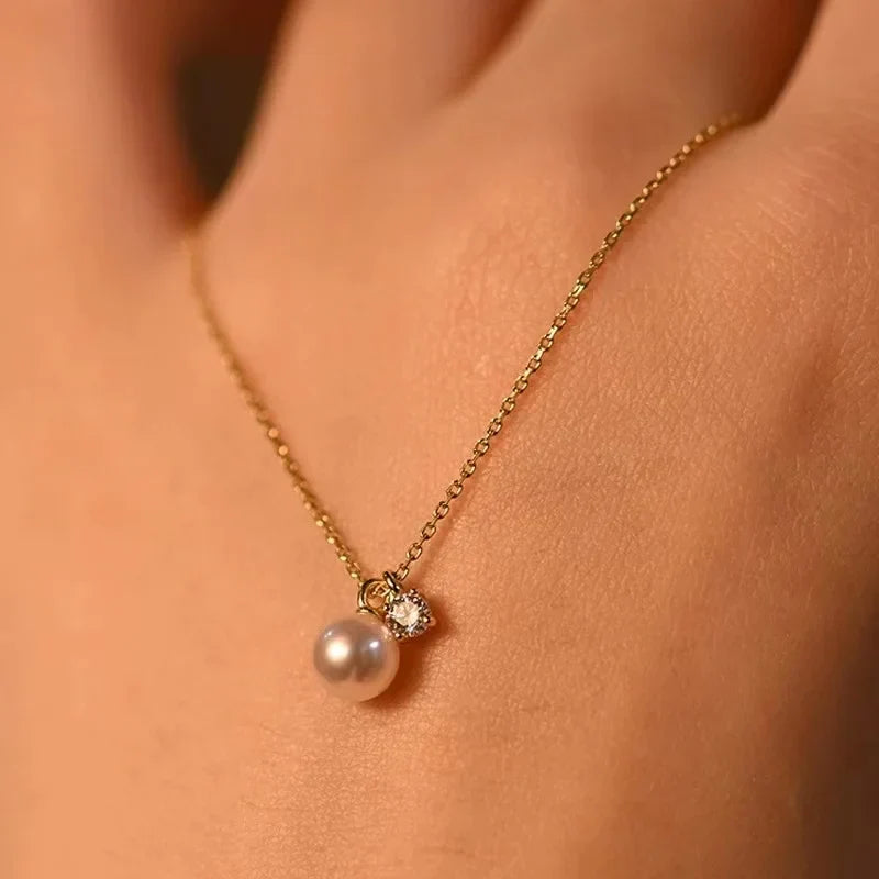 Pendentif En Argent Sterling Avec Perle D Eau Douce Et Zircon Éclatant Chaîne 45 Cm
