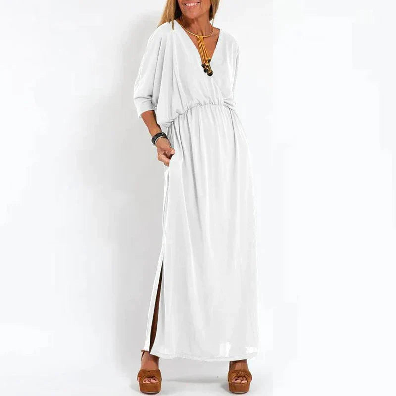 Langes Vintage-Kleid von Angelica mit hohem Taillenbund und Seitenschlitz
