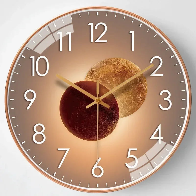 Horloge Murale Moderne En Verre Et Métal Avec Finition Dorée Et Cadran Dégradé Et Repères Minimalistes