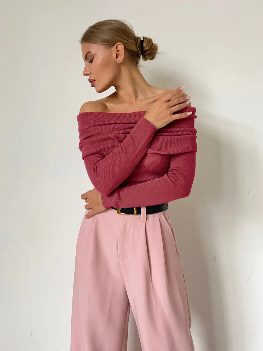 Pull À Épaules Dénudées En Maille Côtelée À Silhouette Ajustée À Manches Longues Nordisk Flair