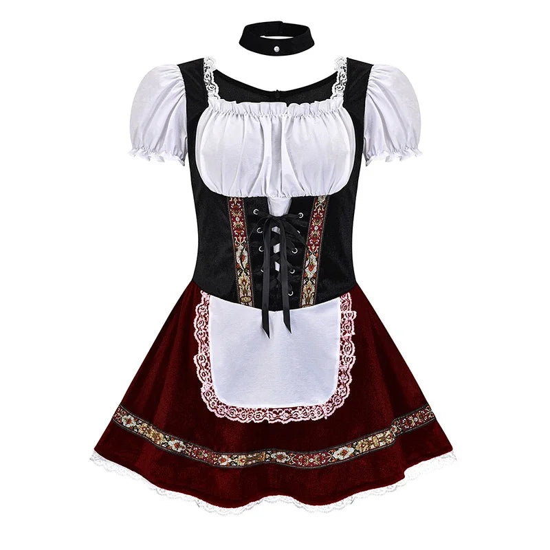 Robe Dirndl Femme Avec Corset Lacet Raffiné Manches Bouffantes Jupe Mini Ensemble Festif Amawinc Nordisk Flair