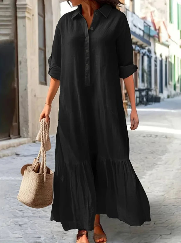 Robe Maxi Chemise Laura à Plis en Coton 100 pour Femme Amawinc Respirante et Polyvalente du Quotidien aux Occasions