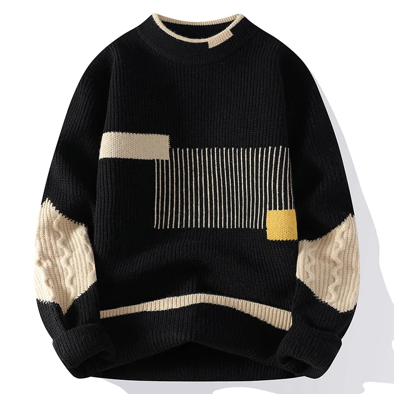 Pull Patchwork Tricoté Unisexe Avec Patchwork Coloré Et Coupe Classique Confortable Pour Automne