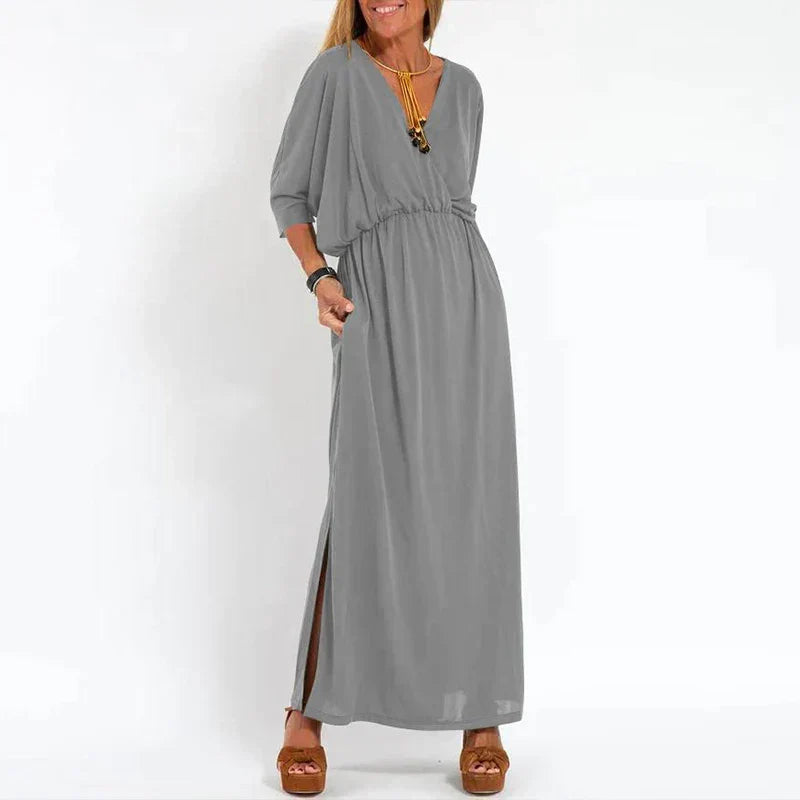 Langes Vintage-Kleid von Angelica mit hohem Taillenbund und Seitenschlitz