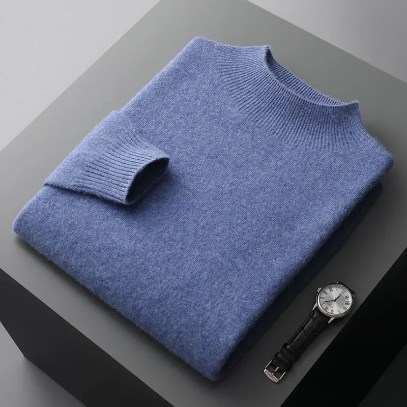 Pull Homme En Laine Tricotée Coupe Regular Avec Demi Col Roulé Et Poignets Côtes Pour L'Hiver