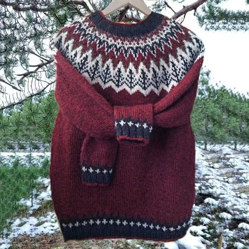 Pull Femme Bicolore Décontracté En Maille À Col Rond Manches Longues Pour Quotidien Chic Confortable