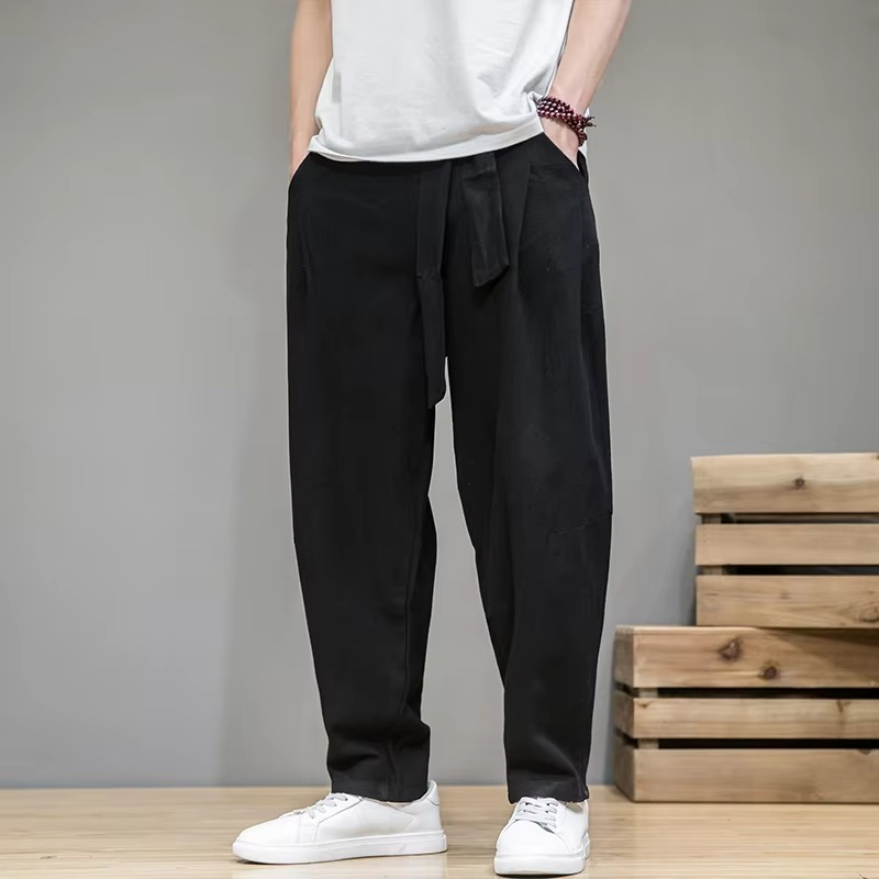 Pantalon Harem Homme Coton Lin Taille Élastique Confort Quotidien Mouvement Libre