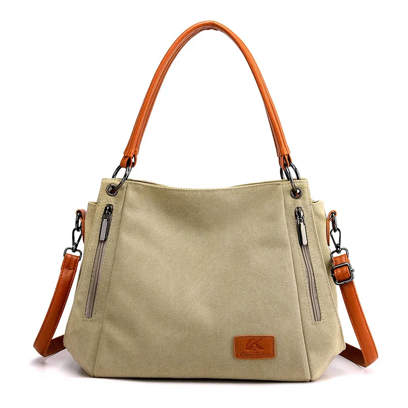 Amawinc Veyora Luxe Sac Tote en Toile Canvas Construction Premium Intérieur Spacieux Fermeture Éclair Port Polyvalent