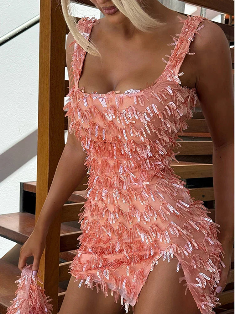 Robe Cocktail Femme Jenny Avec Franges En Plumes Pour Soirées Élégantes Amawinc Luxueuse