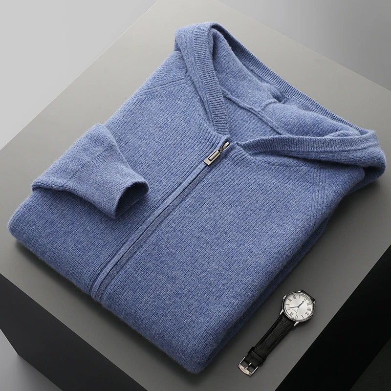 Renlow Sweat À Capuche Zippé En Laine Pure Tricot Épais Pour Homme Chaud Et Structuré Pour L Hiver