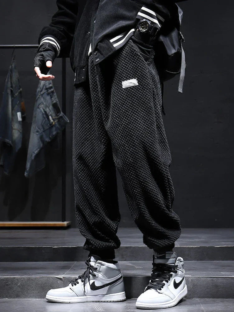 Amawinc Gridlock Pantalon Jogger En Velours Côtelé À Texture Gaufrée Coupe Décontractée Taille Élastique Poignets Côtes