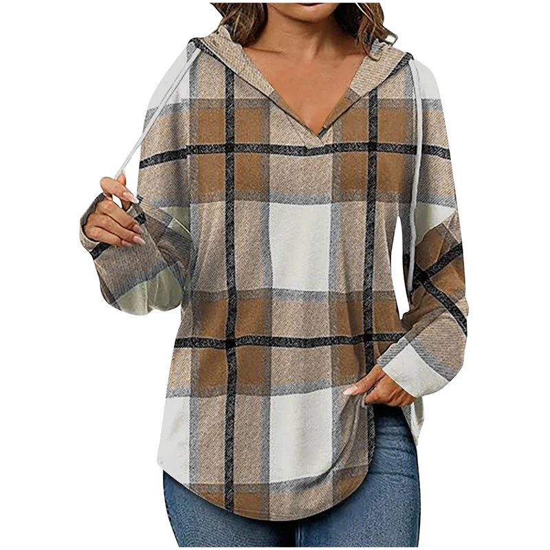 Ruby Sweat À Capuche Oversize Col V Motif Grille Confortable En Coton Polyester Doux