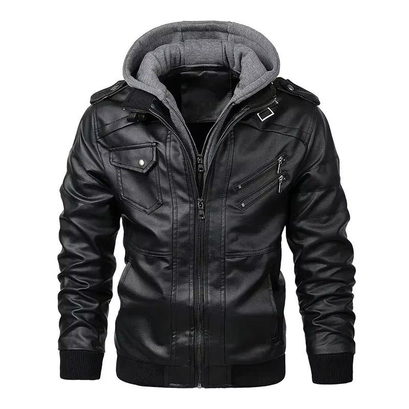 Veste Biker En PU Cuir À Capuche Pour Homme Zip Streetwear Printemps Automne Polyvalente