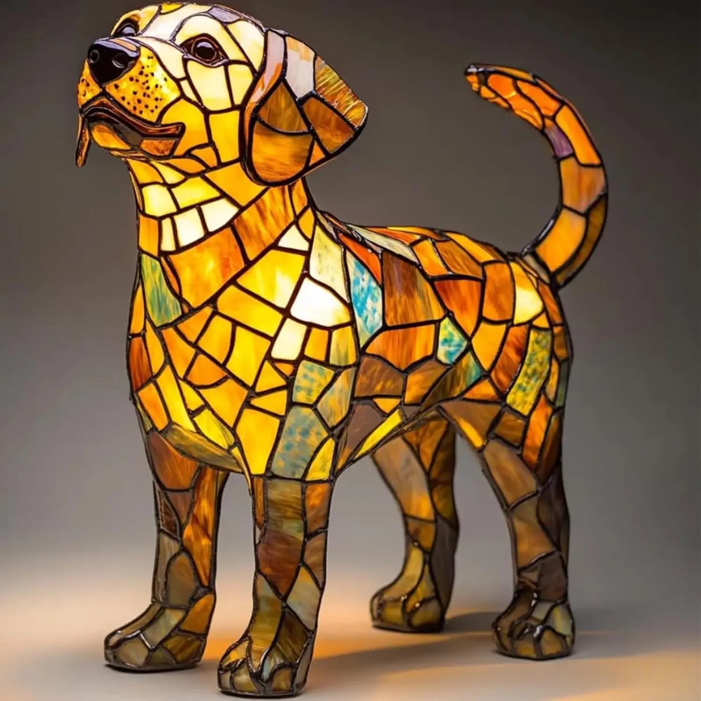Lampe De Table Art Nouveau Verre Coloré Chat Et Chien Ambiance Lumineuse Et Charmante