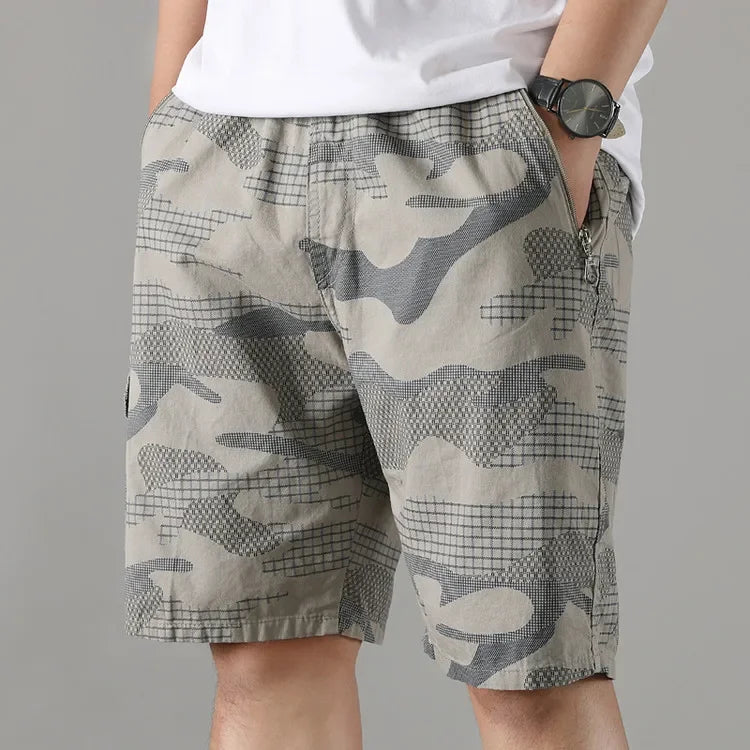 Shorts Camouflage Recon En Coton Confort Décontracté Avec Taille Élastique Et Poches Zip Utilitaires