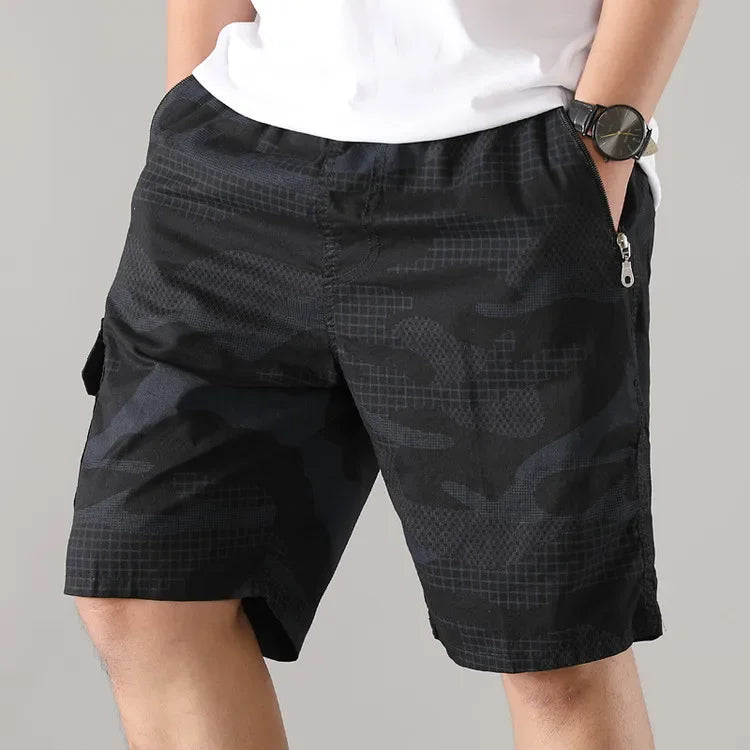 Shorts Camouflage Recon En Coton Confort Décontracté Avec Taille Élastique Et Poches Zip Utilitaires