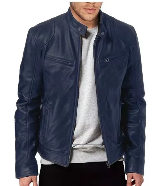 Veste Cuir PU Slim Fit Pour Homme Avec Col Debout Résistante Au Vent Style Moto Et Ville