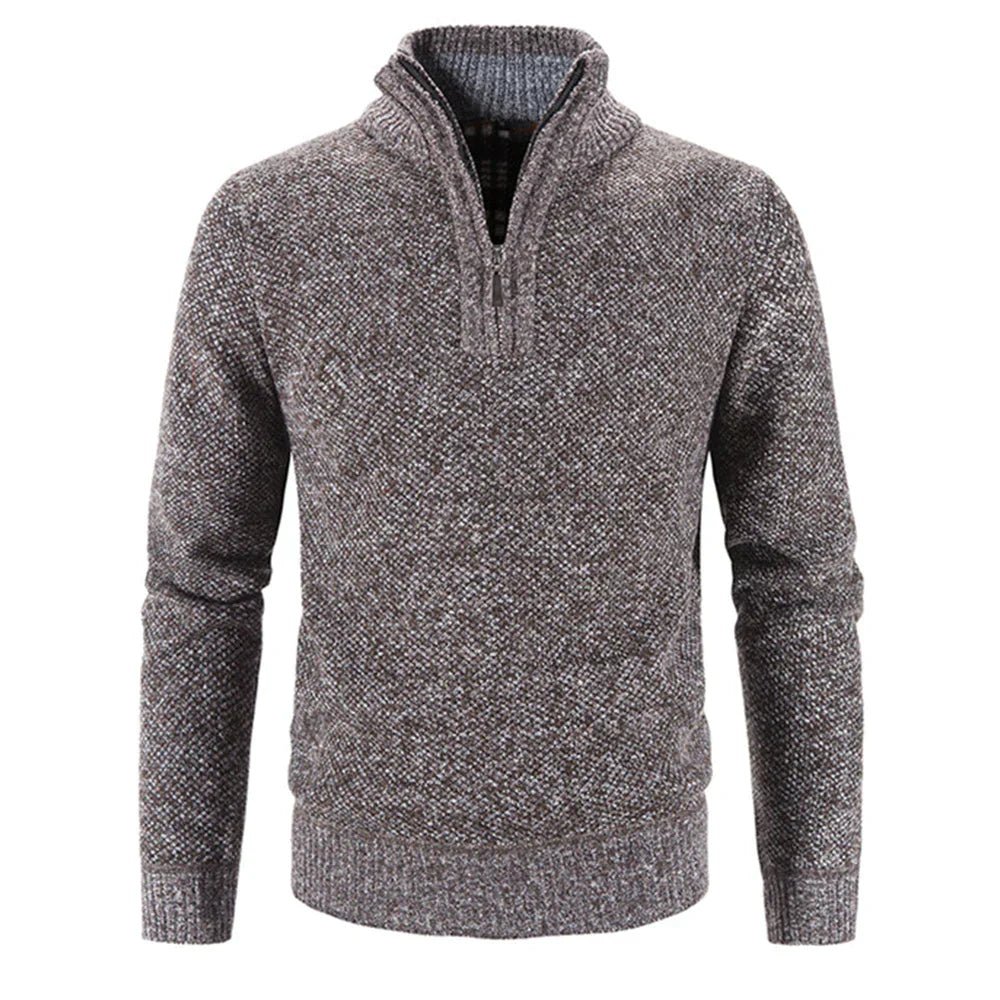 Pull Homme Tricot Structurel Avec Zip Demi Col Haut Et Finitions Bord Côtelé Pour Look Quotidien Décontracté