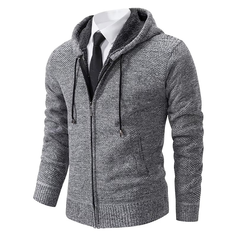 Cardigan Homme Doublé Polaire Avec Col Montant À Fermeture Éclair Chaud Pour Automne Et Hiver Décontracté