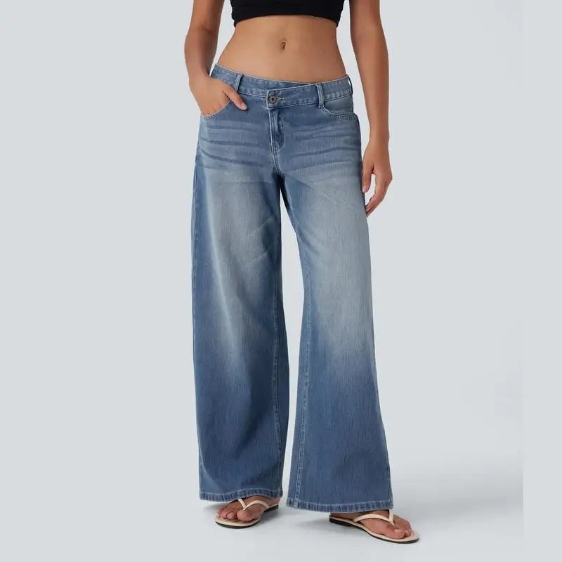 Amawinc Jeans Ample À Jambe Évasée Serenity Taille Basse Confort Décontracté Finition Vintage Lavage