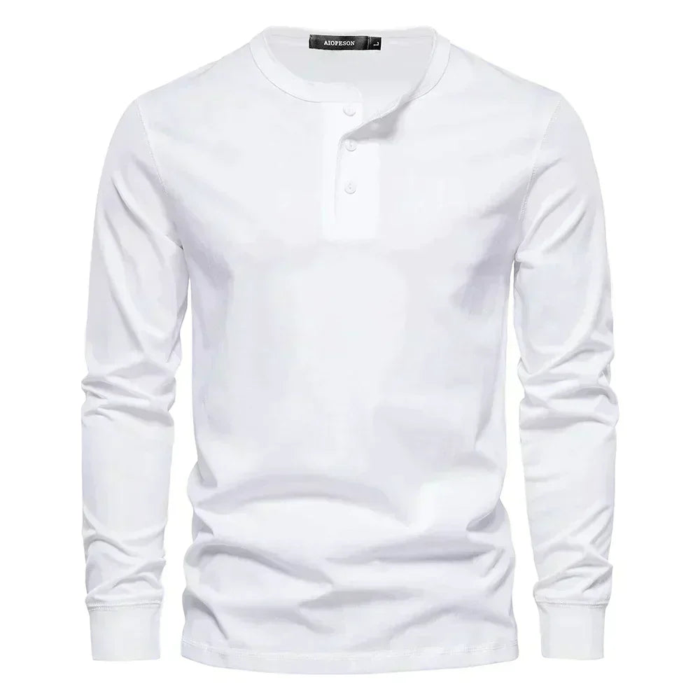 Chemise Henley À Manches Longues Pour Homme Bleu Nuit Confort Moderne Décontracté Polyvalent