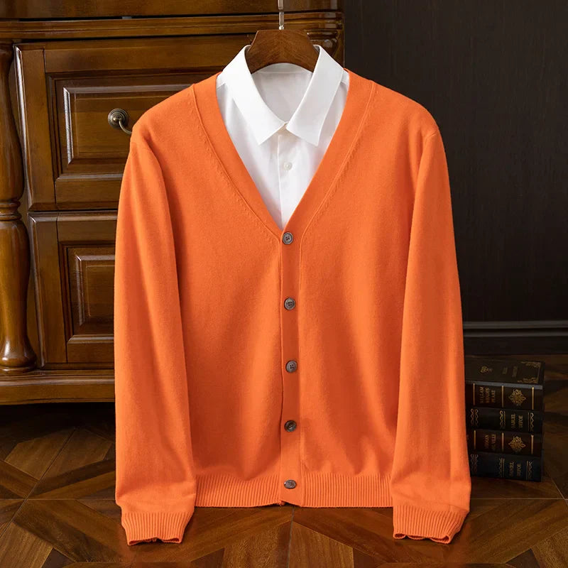 Amawinc William Heritage Cardigan Pour Hommes Gris Mélange Cachemire Laine Col V Coupe Décontractée