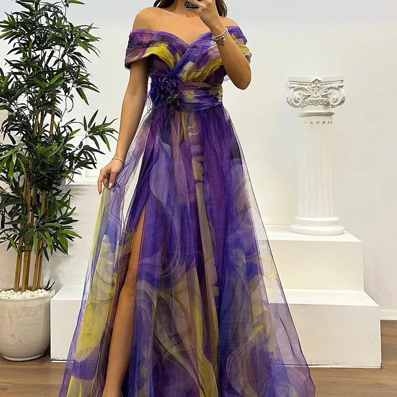 Robe Evelyn En Tulle Florale Longue Pour Soirées Élégantes Silhouette Ajustée Et Mouvement Aérien