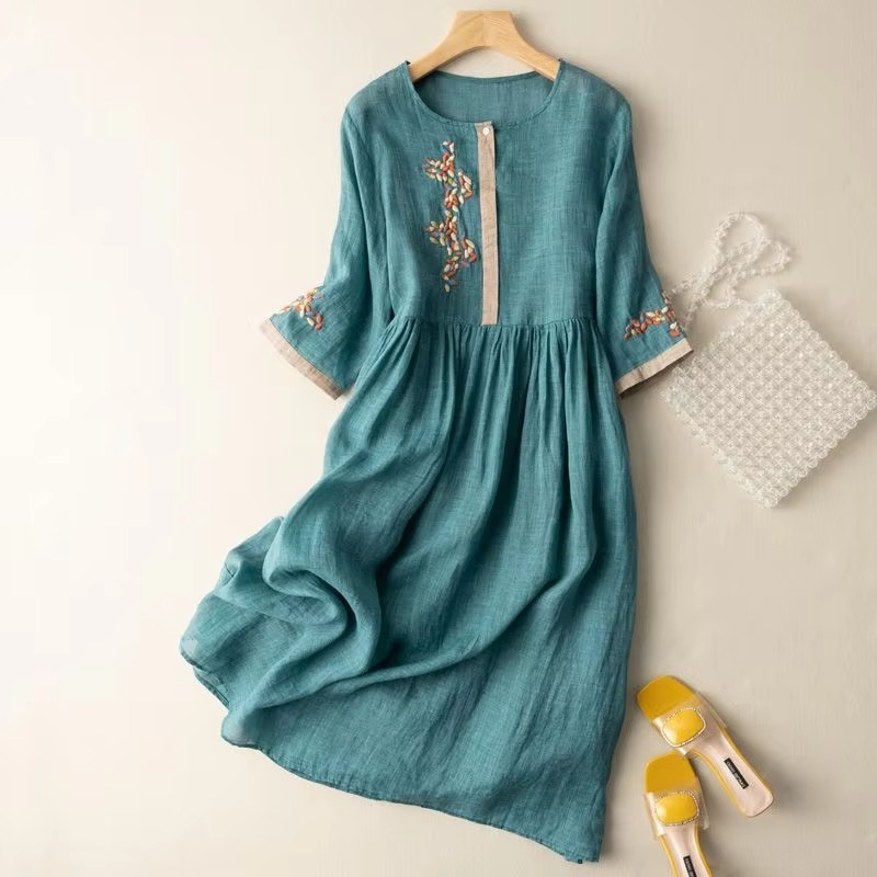Amawinc Robe D'Été Sans Manches En Mélange Coton Lin Silhouette Française Classique Inspiration Ethnique Chinoise